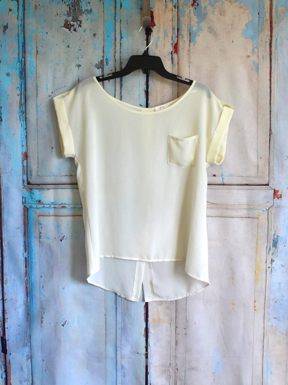 Women's Mine Sheer Button Down Short Sleeve Shirt Blouse MEDIUM Soft Vanilla